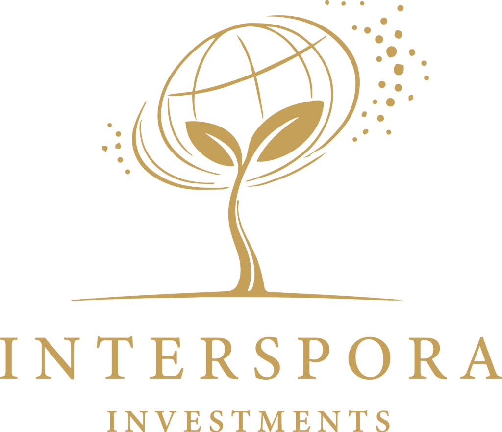 Elegant gold logo with a globe and tree design for an investment company.