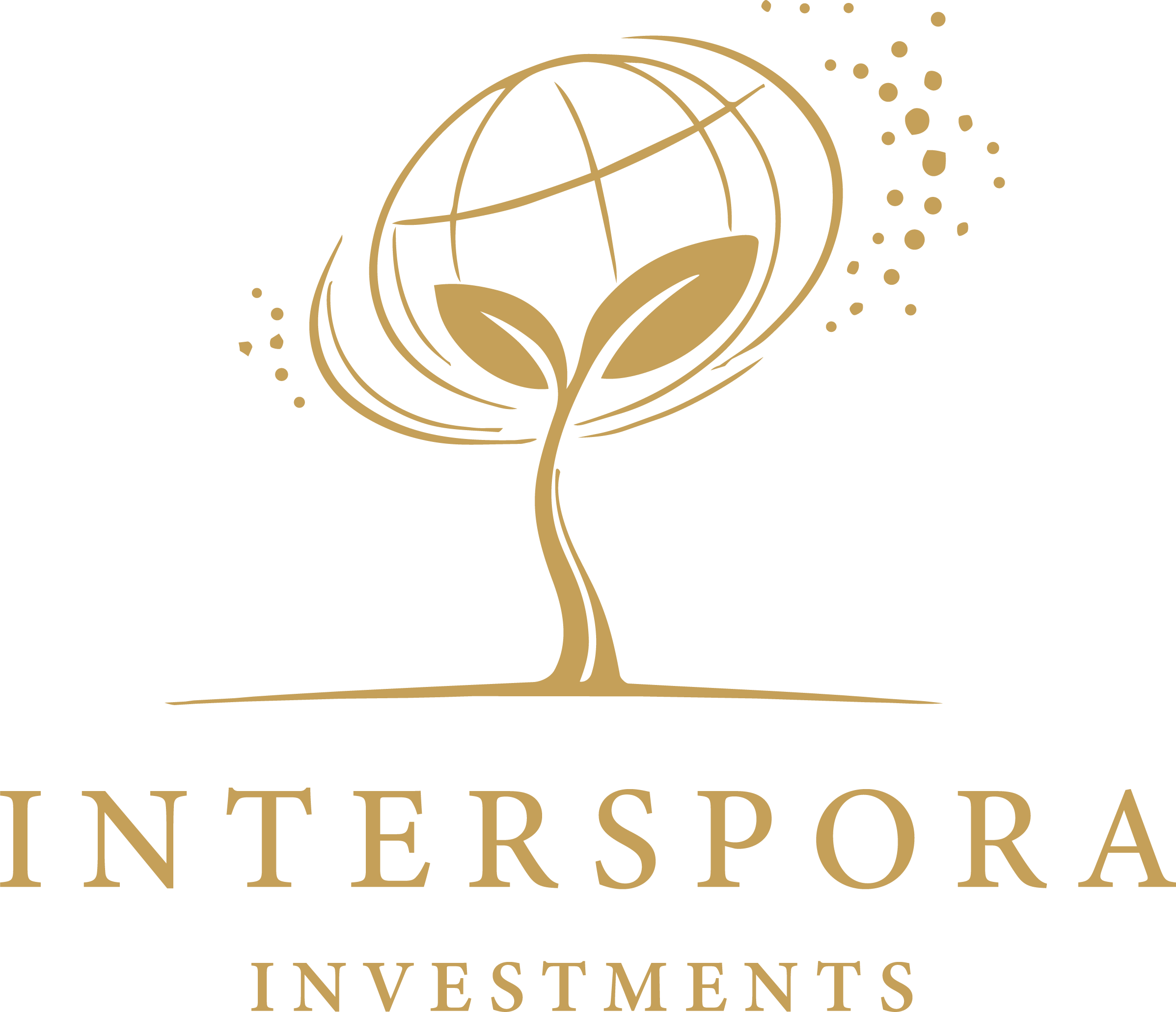 Elegant gold logo with a globe and tree design for an investment company.